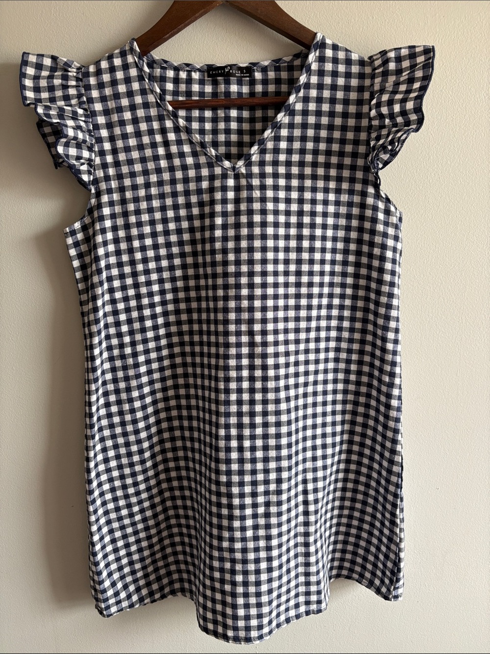 Emery Rose Black White Gingham Flutter Sleeve Dress Small